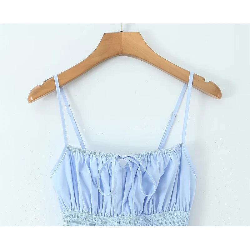 Sexy Spaghetti Straps Blue White Summer Holiday Dresses