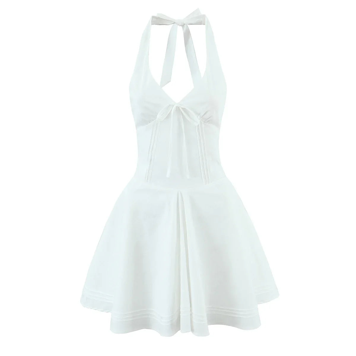 Sexy Deep V Halter White Mini Dresses