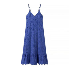 Sexy Backless Hollow Out Embroidery Spaghetti Strap Dresses
