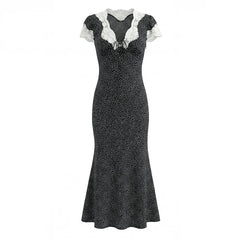 French Lace Patchwork Polka Dot Temperament Elegant Dresses