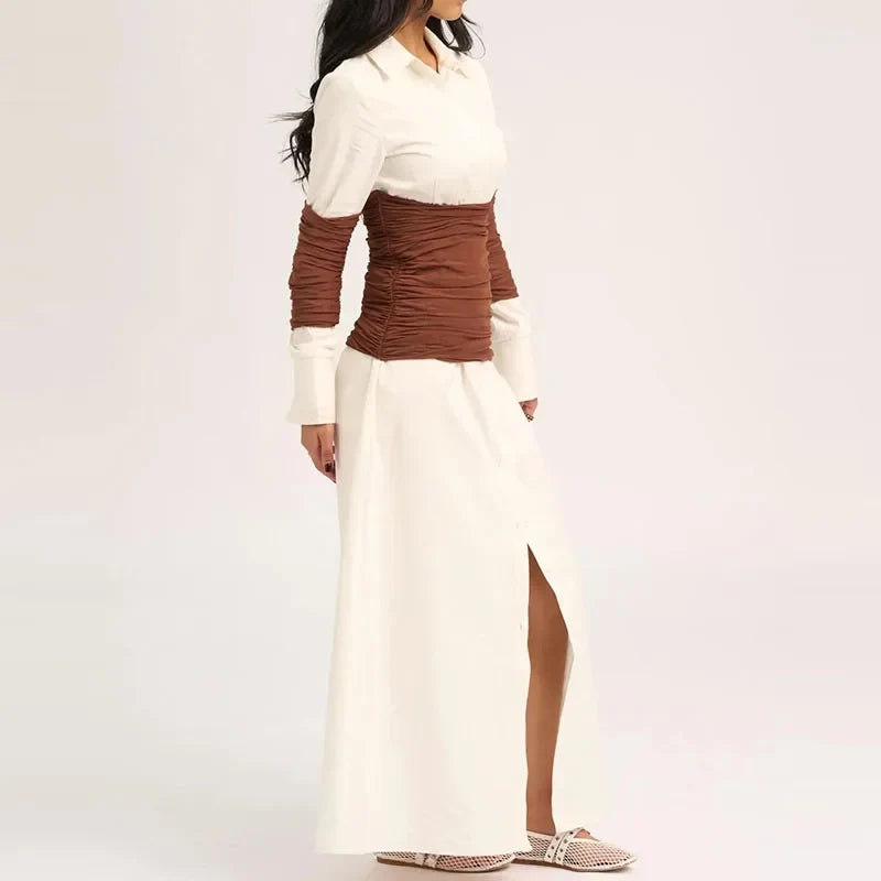 Ladies Temperament Lapel Long Sleeved Dresses