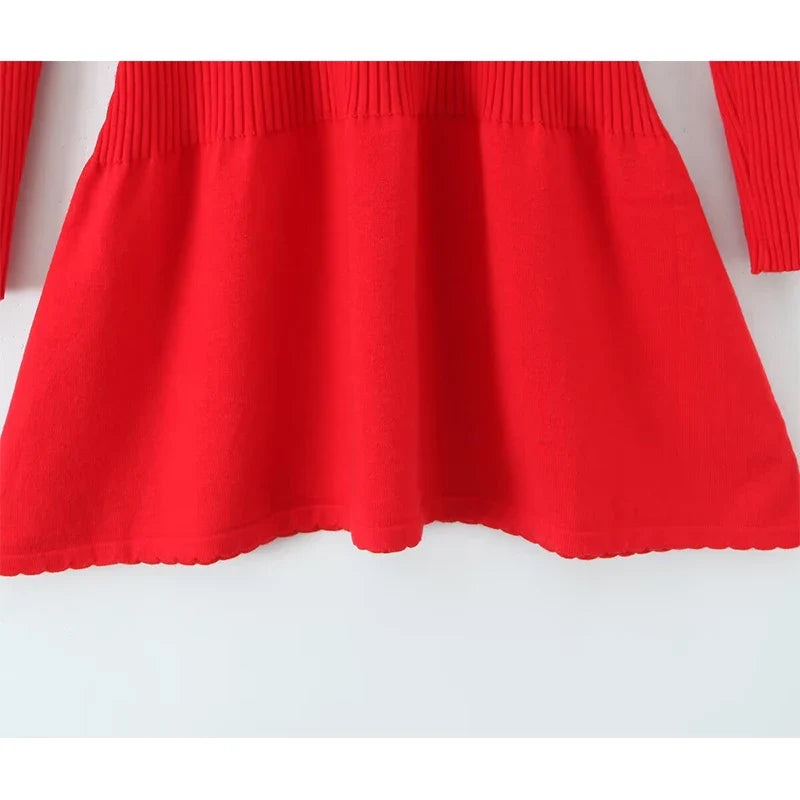 Sexy Lace Up O Neck Red Knit Mini Dresses