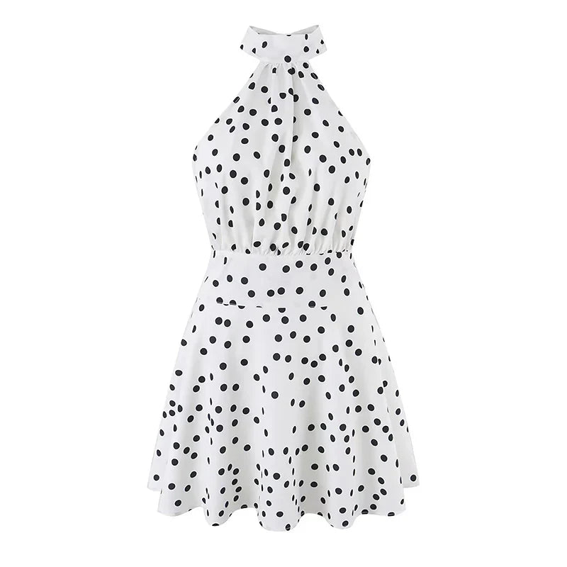 Summer Polka Dot Halter Mini Dresses