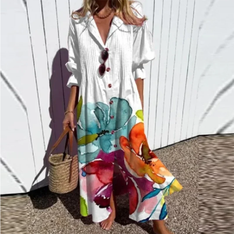 V-neck Single Breasted Shirt Dresses