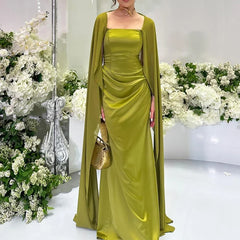 Sexy Backless Lace Up Bridesmaid Dresses Casual Square Neck Slim Fit Evening Gown Elegant Shawl Sleeves Solid Color Robe Dress