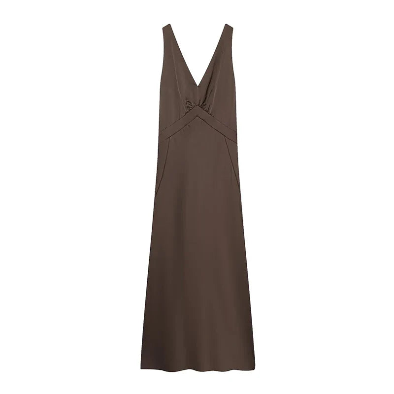 Wide Straps V Neck Satin Long Dresses