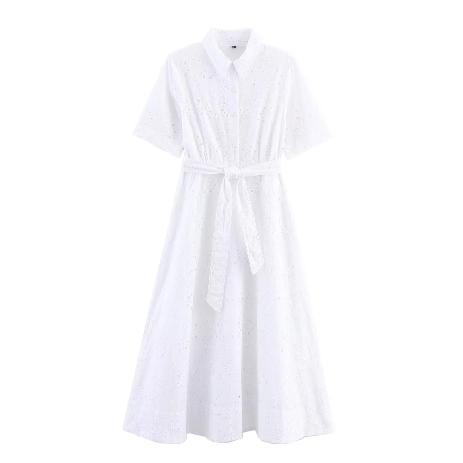 Hollow Out Embroidery White Shirt Dresses