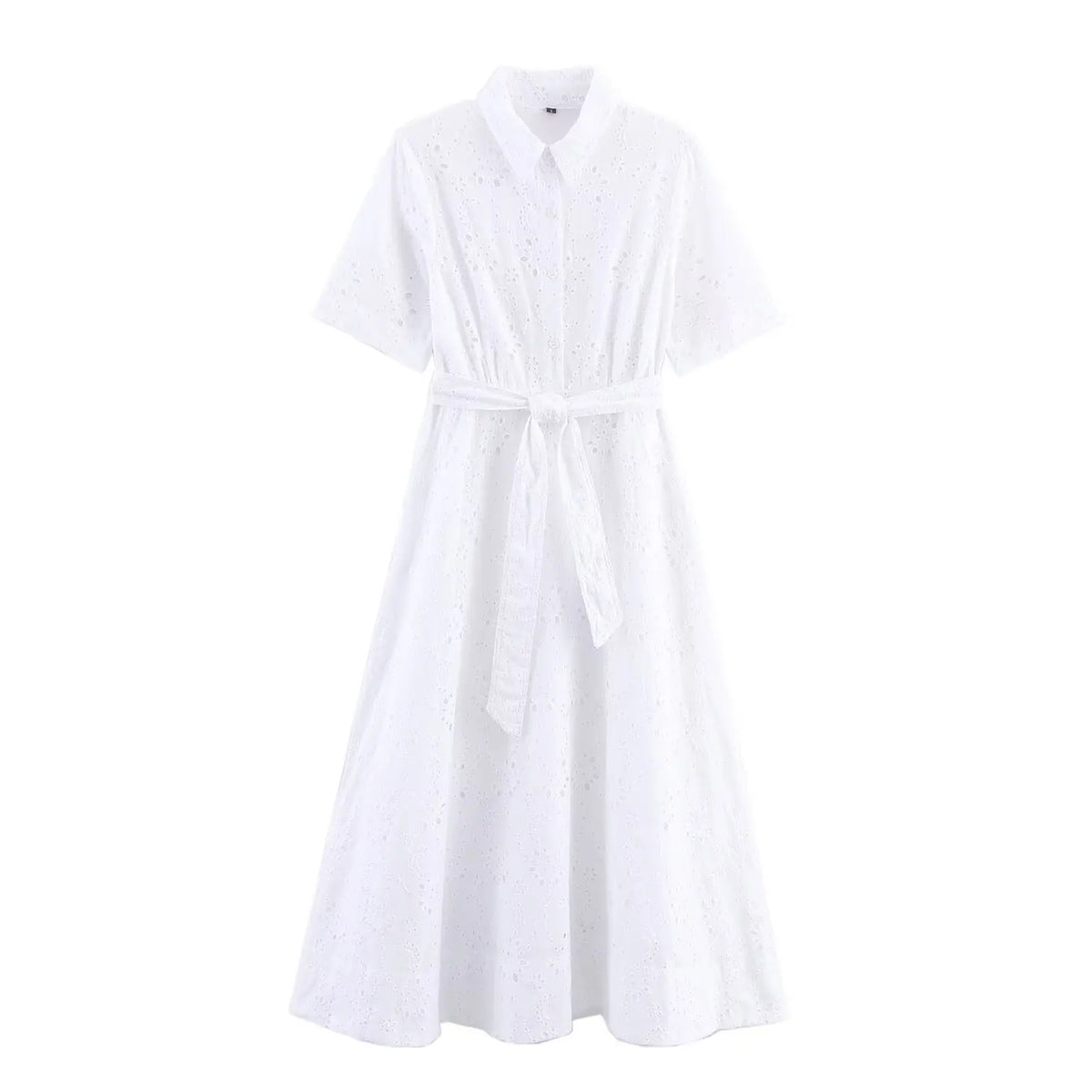 Hollow Out Embroidery White Shirt Dresses