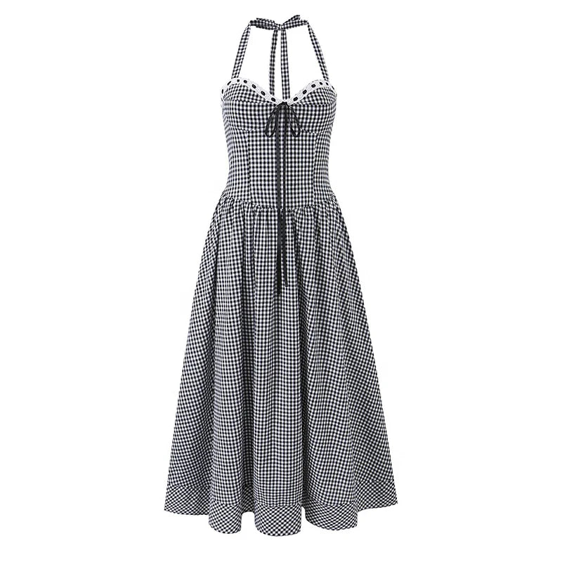 Plaid Halter Midi Dresses