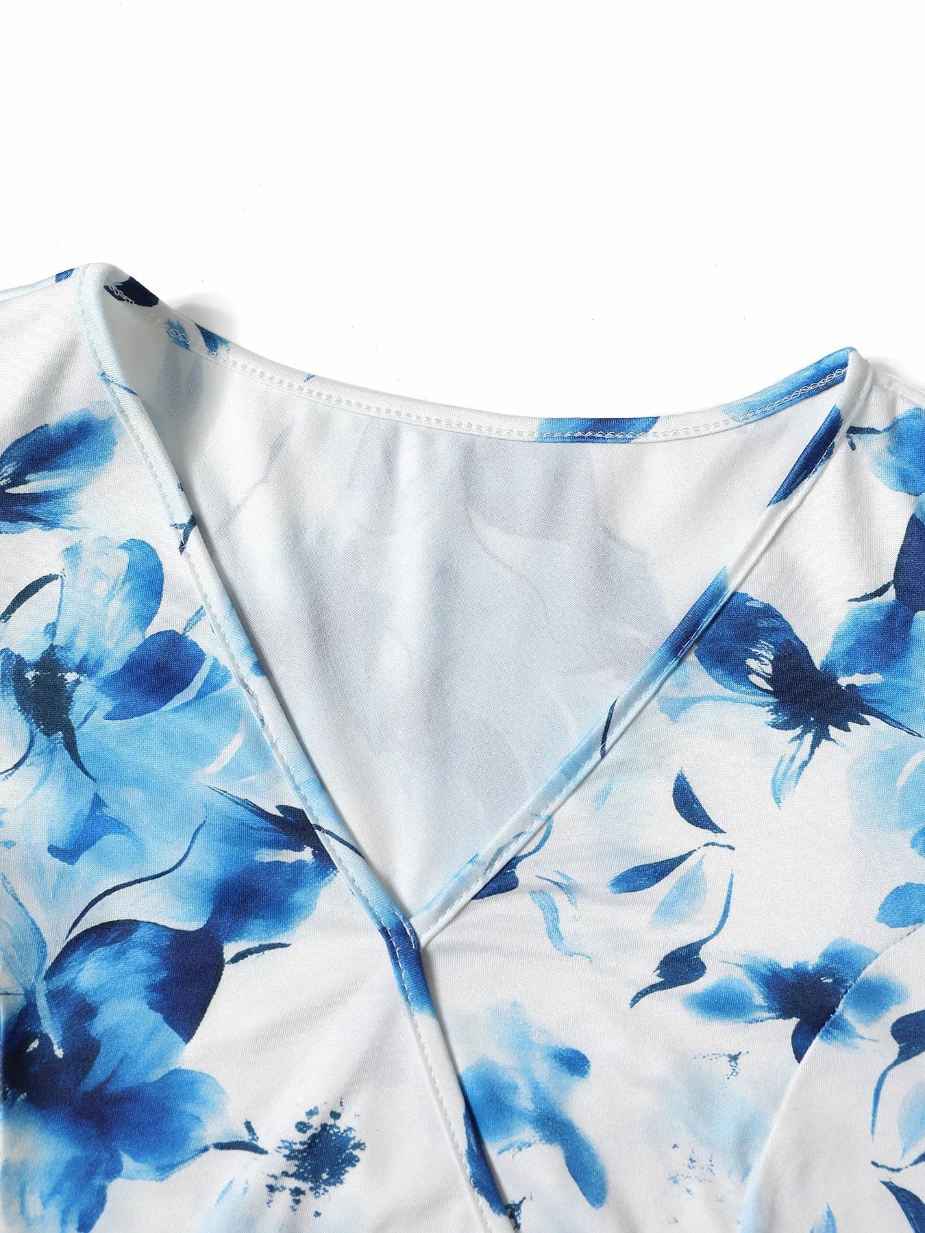 Summer Blue Floral Print Maxi Dress, Elegant Vacation Style Waist Slimming A-Line Casual Party Sundress