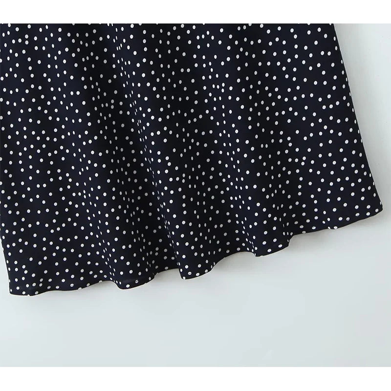 Navy Blue Polka Dot Long Dresses