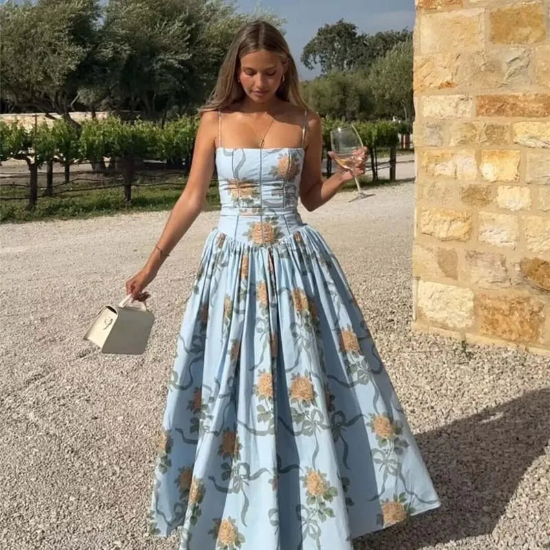 Lace Trim Floral Print Sexy Sling Dresses