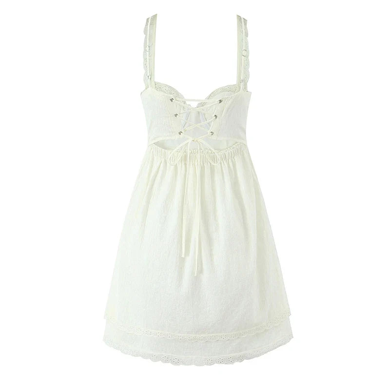 Sexy Backless Lace Up Casual Summer Dresses Elegant High Waist A-line Mini Dresses