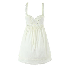 Sexy Backless Lace Up Casual Summer Dresses Elegant High Waist A-line Mini Dresses