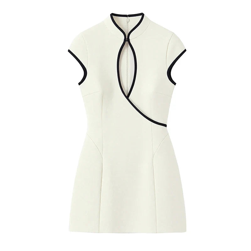 White Cheongsam Inspired Mini Dresses