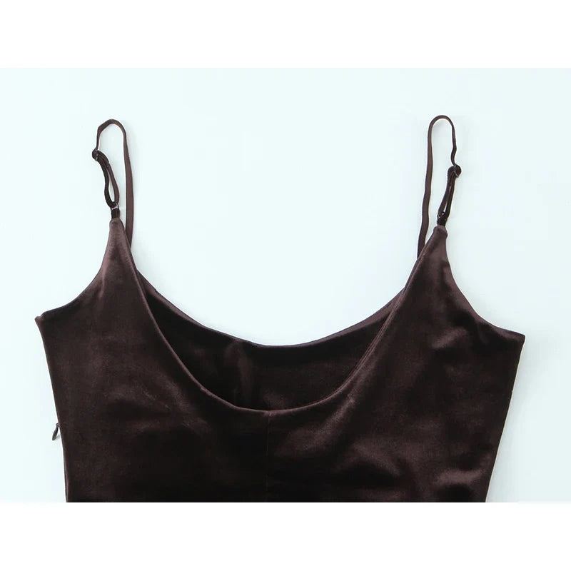 Brown Sexy Sling Long Velvet Dresses