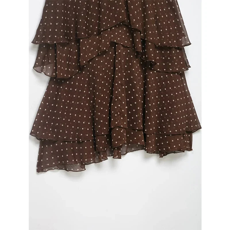 Summer Brown Polka Dot Halter Mini Dresses