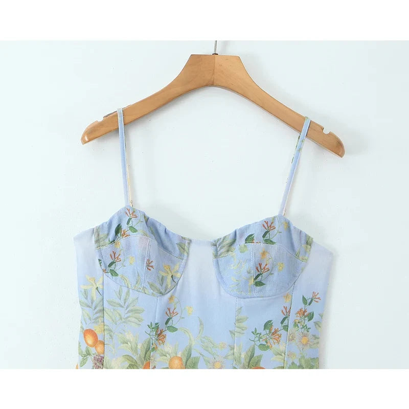 Sexy Spaghetti Straps Floral Print Boho Dresses Elegant A-line Midi Summer Vacation Dresses