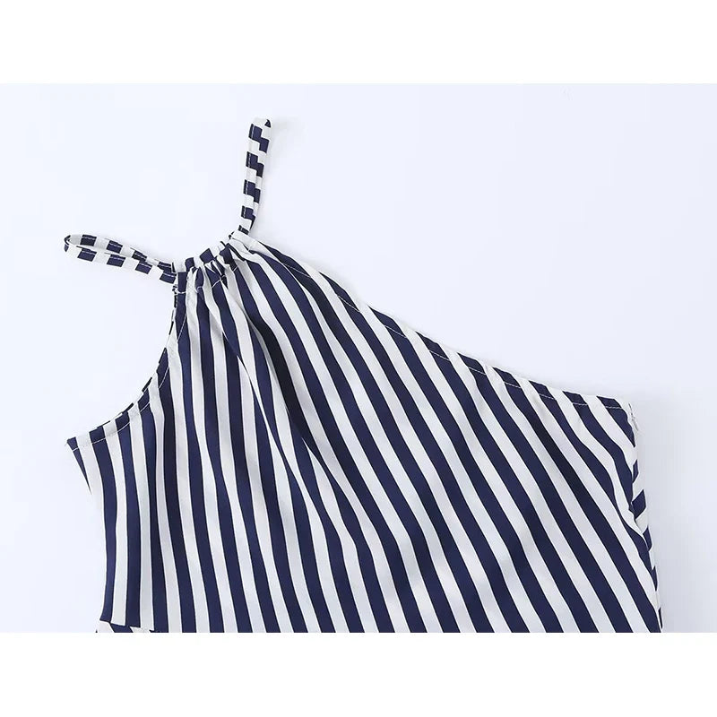 Positioning Diagonal Stripe Asymmetric Sling Dresses