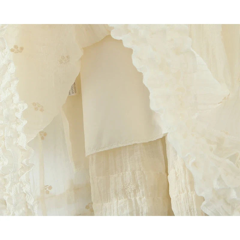 Spring Summer Floral Embroidery Loose Short Dresses Long Sleeve Casual Holiday Dresses