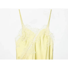Lace Patchwork Asymmetric Sling Sexy Dresses Yellow Vestidos