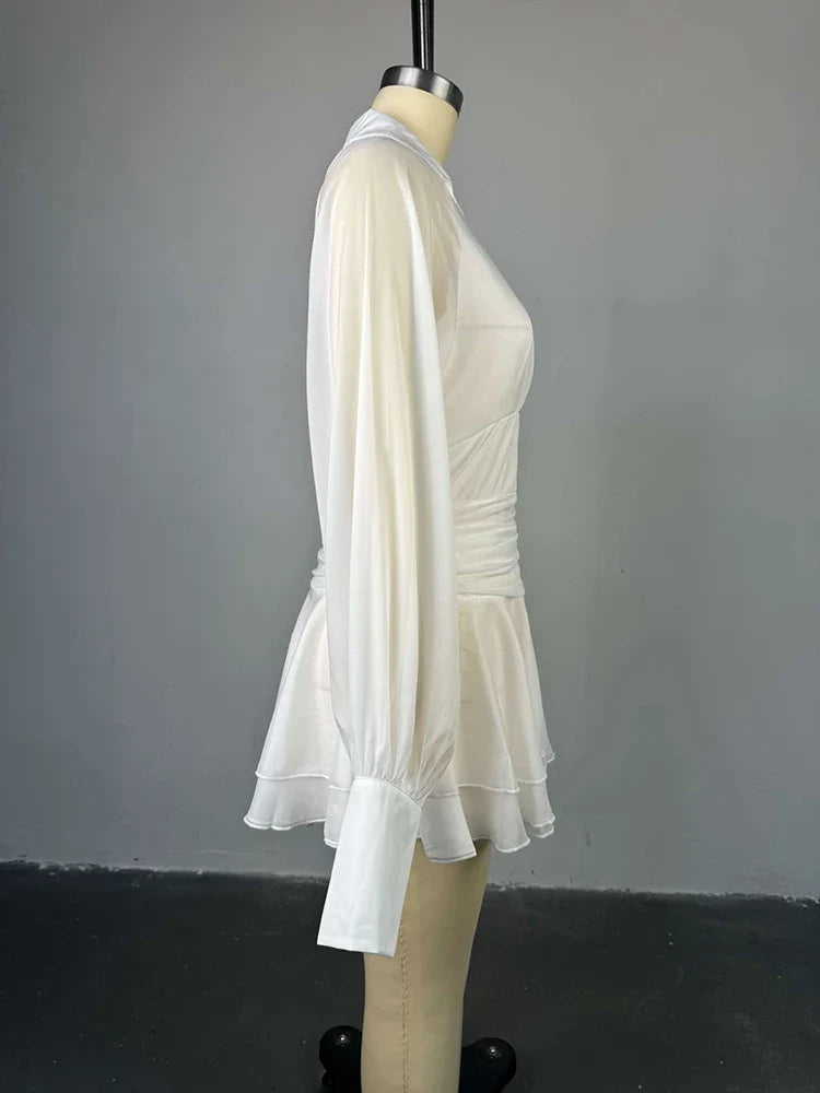 Summer V-neck Long Sleeves Backless High-Waisted Slimming Mini Dresses
