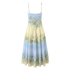 Sexy Spaghetti Straps Floral Print Boho Dresses Elegant A-line Midi Summer Vacation Dresses