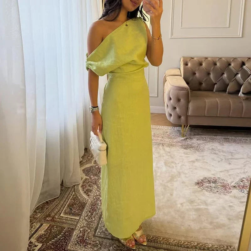 Sexy Slanted Neck High Waist Daily Dresses