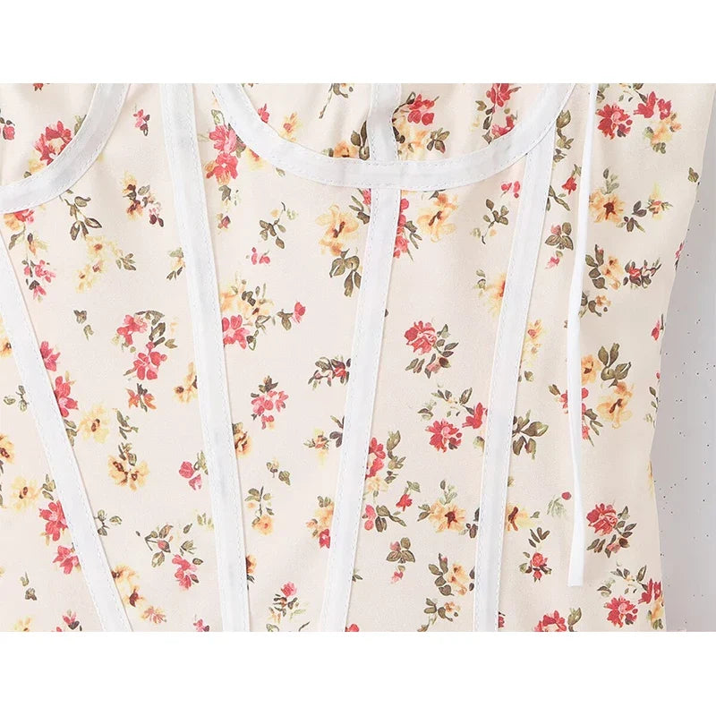 Summer French Sweet Floral Corset Mini Dresses