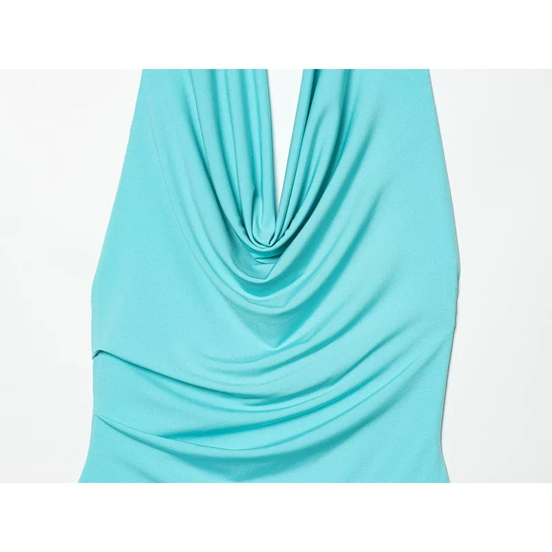 Sexy Backless Draped Halter Maxi Dresses