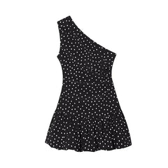 Sweet Girls Slanted Shoulder Polka Dot Mini Dresses