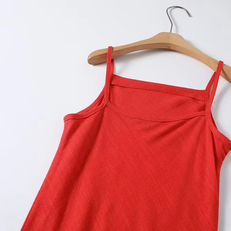Simple Sexy Red Spaghetti Strap Linen Maxi Dresses