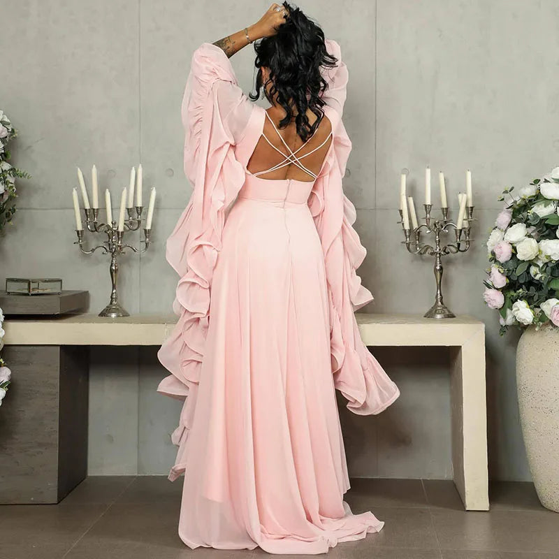 Spring Ruffle Design Long Dresses