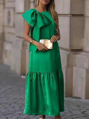 Green Bow Tie Up Hollow Out Sleeveless Evening Dresses