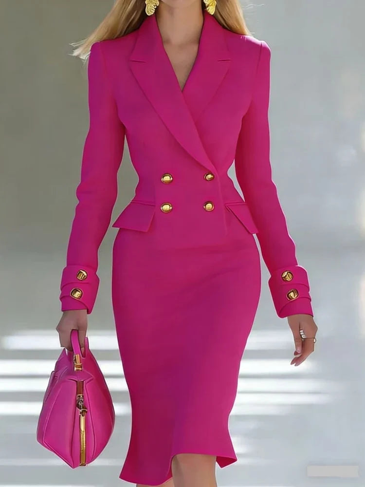Spring Autumn Simple Solid Color Office Dresses