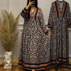Geometric Pattern Printed Loose Robe Dresses
