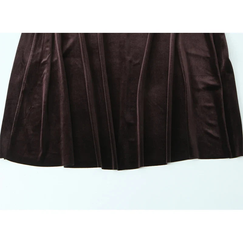 Brown Sexy Sling Long Velvet Dresses
