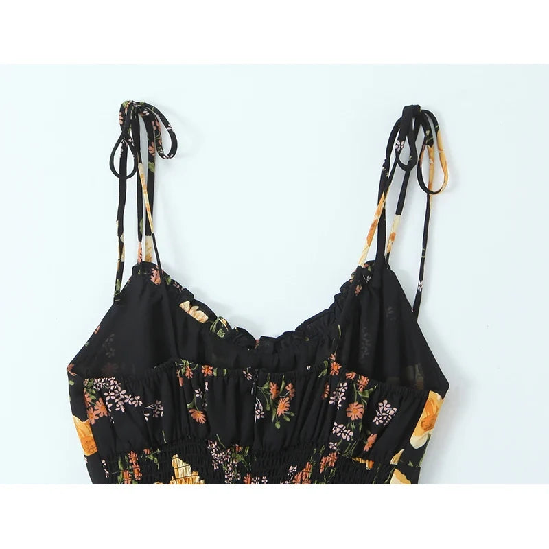 French Style Vacation Summer Dresses Floral Print Short Sling Dresses