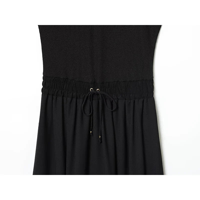 Patchwork Black Long Dresses