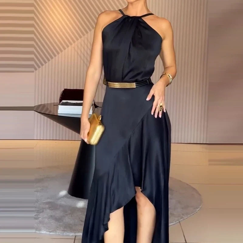 Irregular Solid Color Satin Dresses