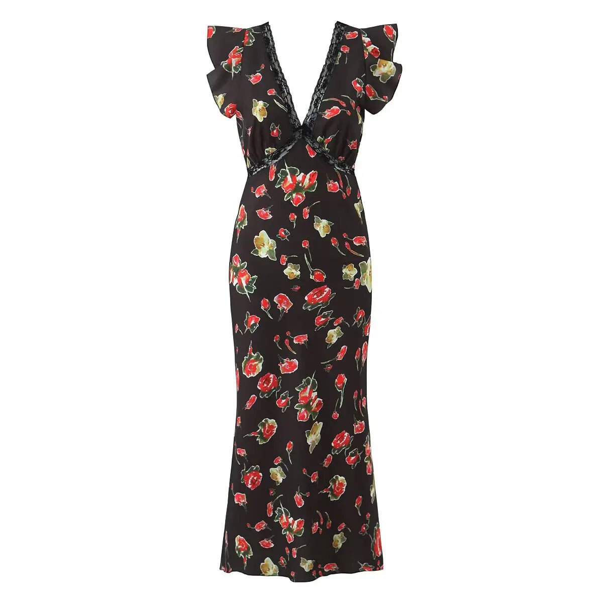 Romantic Lace Trim Floral Print Pencil Sexy Dresses