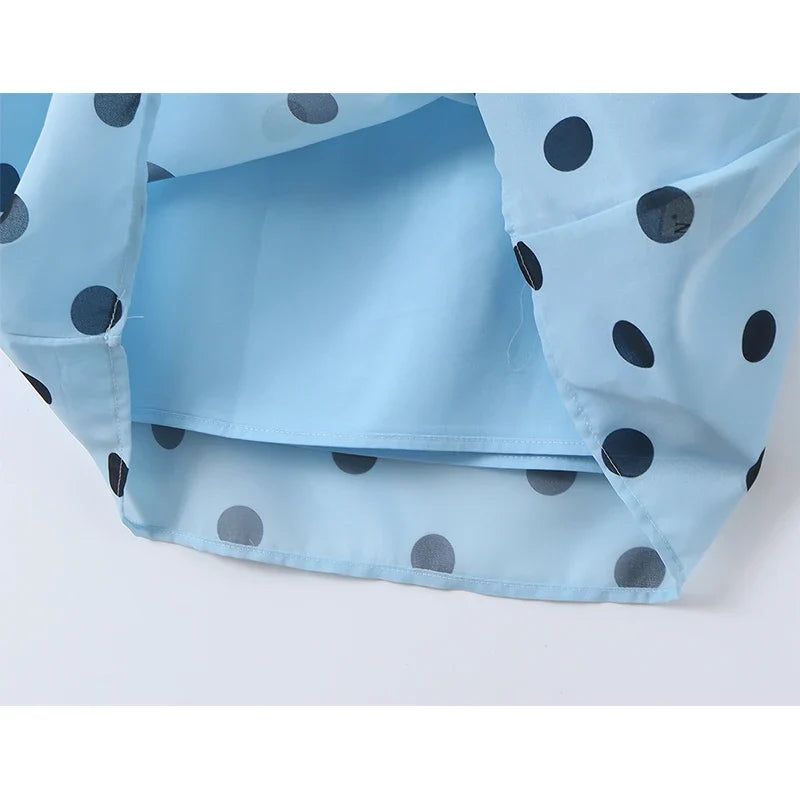 Light Blue Polka Dot Sling Long Dresses