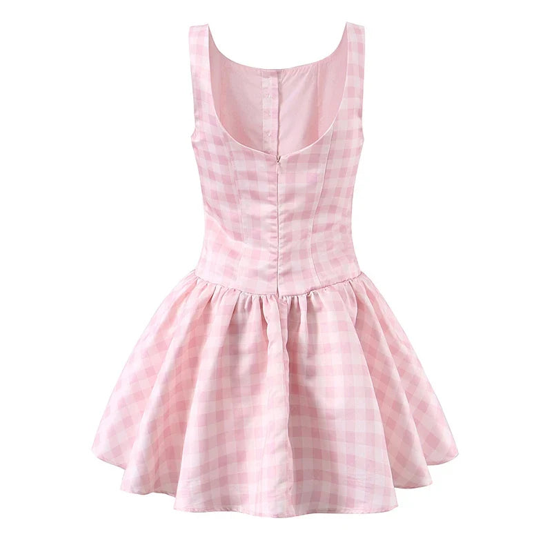 Sexy Backless Plaid Tank Dresses