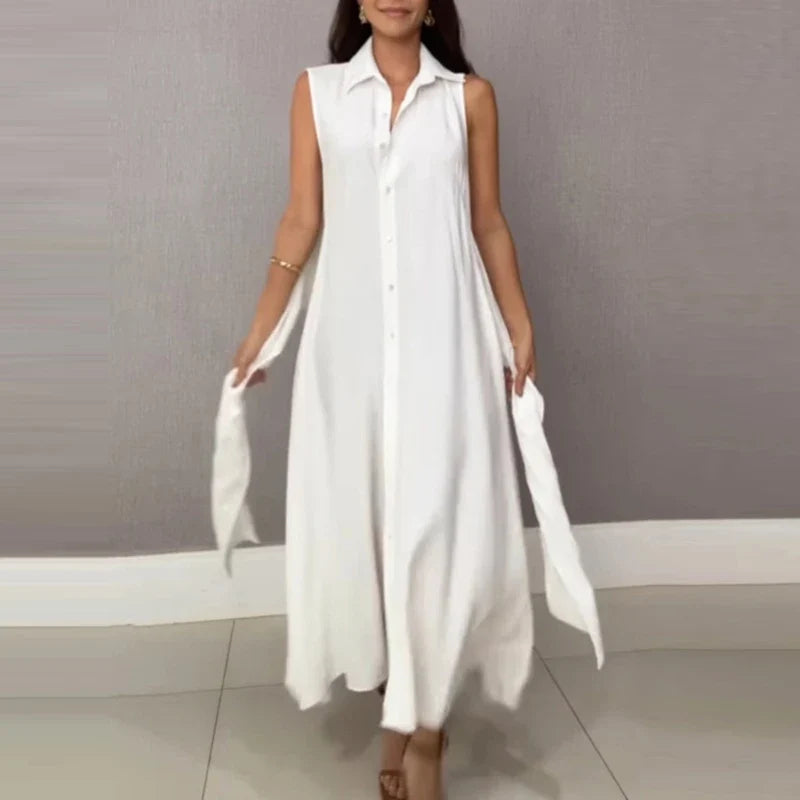 Office Ladies Lapel High Waist Long Dresses