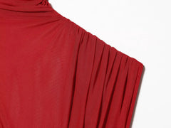 High-Neck Sleeveless Ruched Sheer Red Mini Dresses
