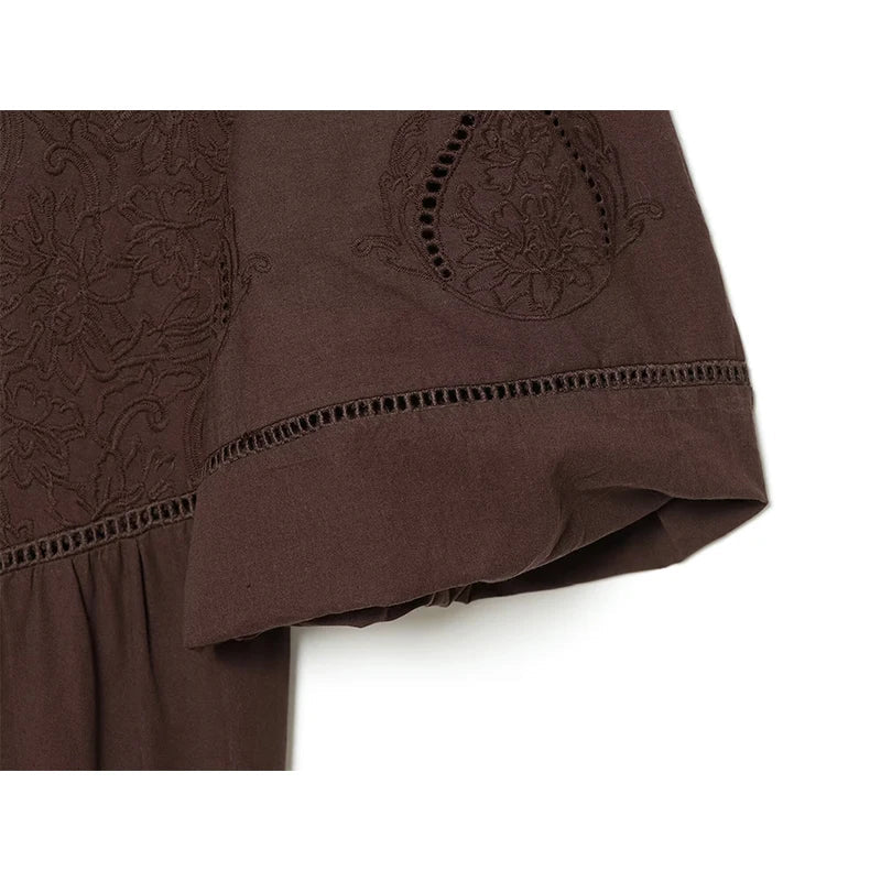 Brown Embroidered Mini Dresses