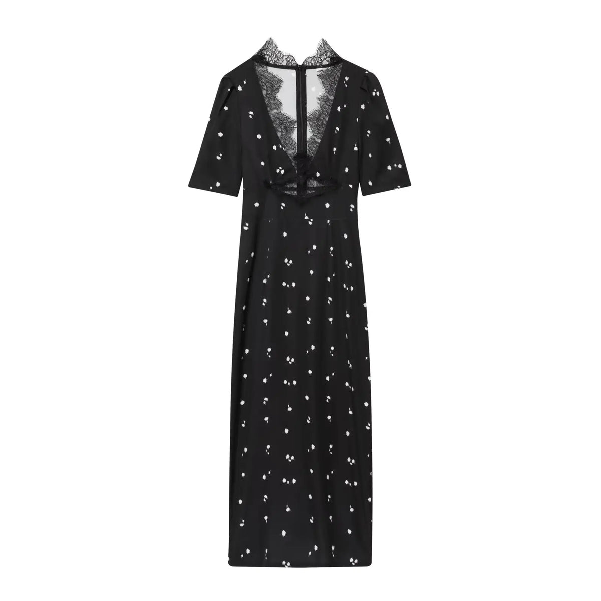 European And American Sexy Lace Trim Printed V Neck Short Sleeve Dresses