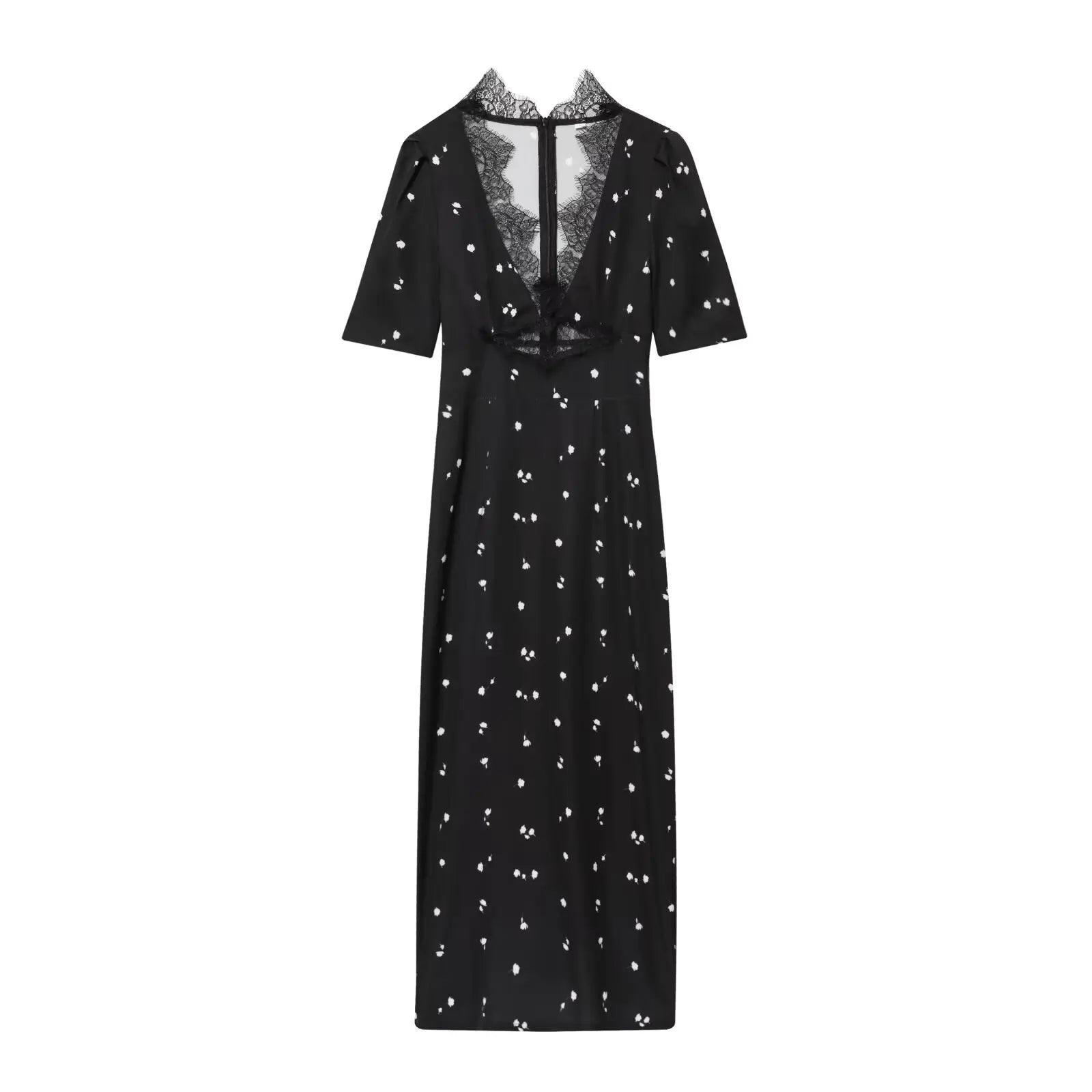 European And American Sexy Lace Trim Printed V Neck Short Sleeve Dresses