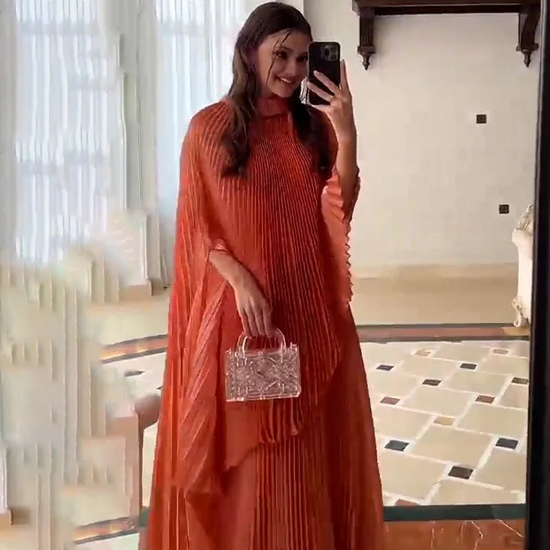 Fashionable Chiffon Pullover Cape Batwing Sleeve Big Size Dresses