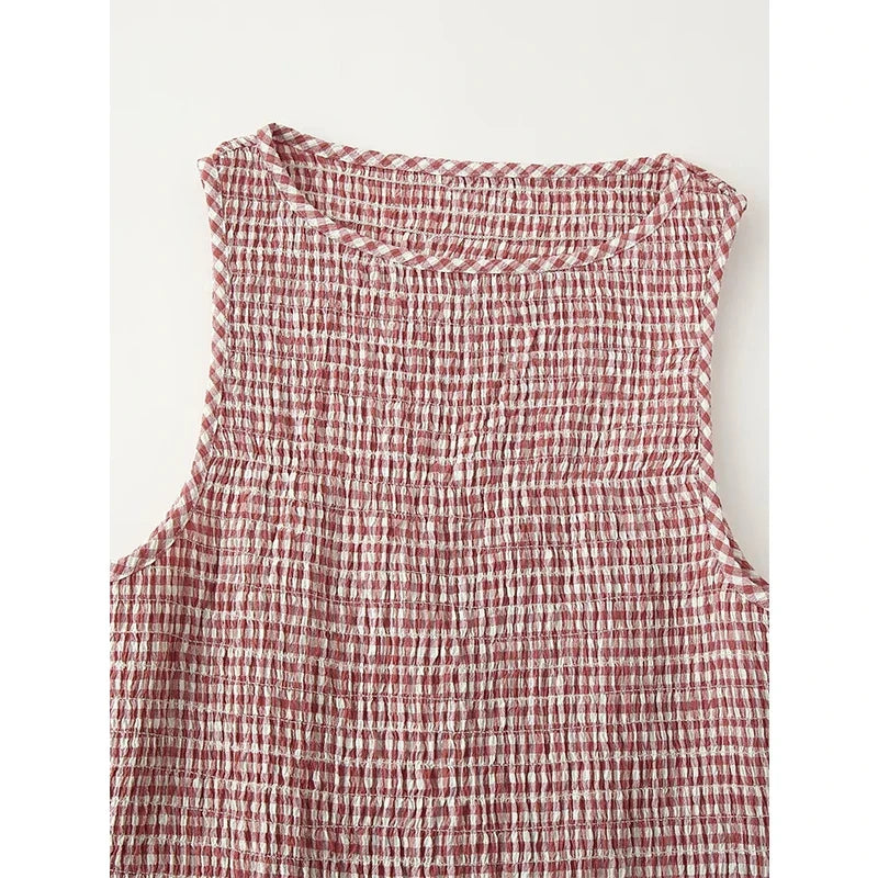 Summer O Neck Sleeveless Vintage Casual Plaid Dresses Fit And Flare Summer Midi Long Dresses Female Vestidos